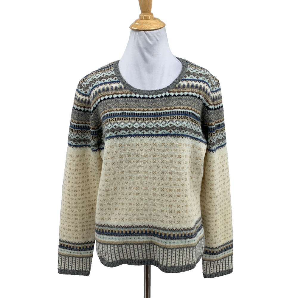 Vintage Brooks Brothers Sweater Women L Large Multi Wool Fair Isle Crew Pullover